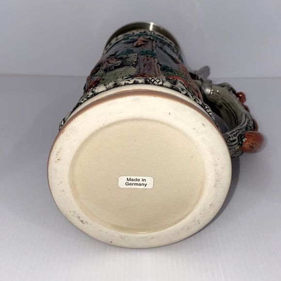 Handarbeit Hunter’s Catch R. Bay Painted Lidded German Beer Stein Fox Handle